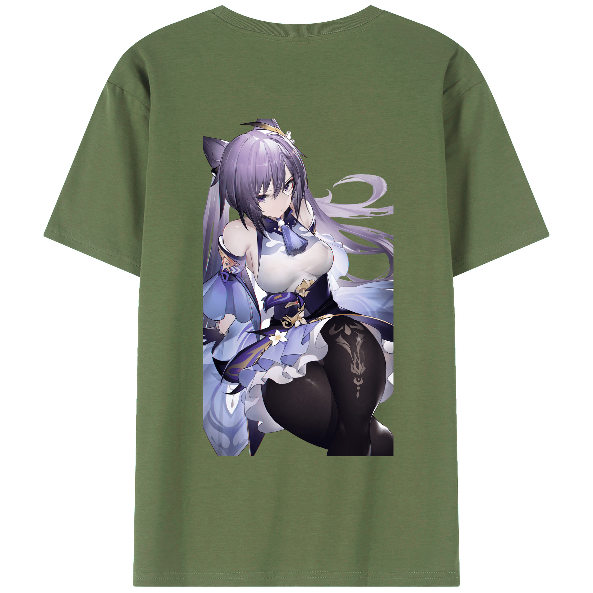 げんし神 刻晴 こくせい genshin Kokusei 綿100％ メンズ半袖Tシャツ（バックプリント） 通気性